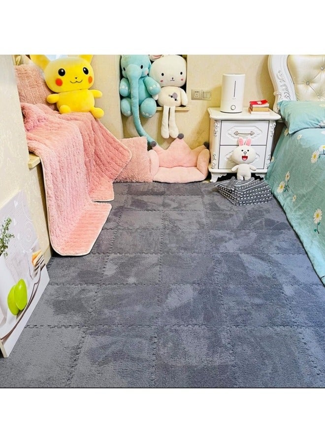 GGEROU 12Pcs Interlocking Foam Mats, Fluffy Carpet Tiles, Plush Area Rug, Square Splicing Floor Tiles, Soft Playmat Puzzle Floor Mat for Play Room, Grey 30*30*1cm - Image 4