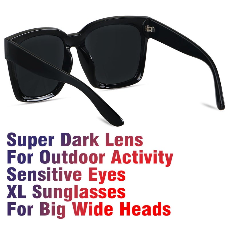 ANDWOOD Oversized Sunglasses for Women Big Large Square Wide Frame Shades UV Protection Super Dark Black Sun glasses sensitive eyes - Image 2