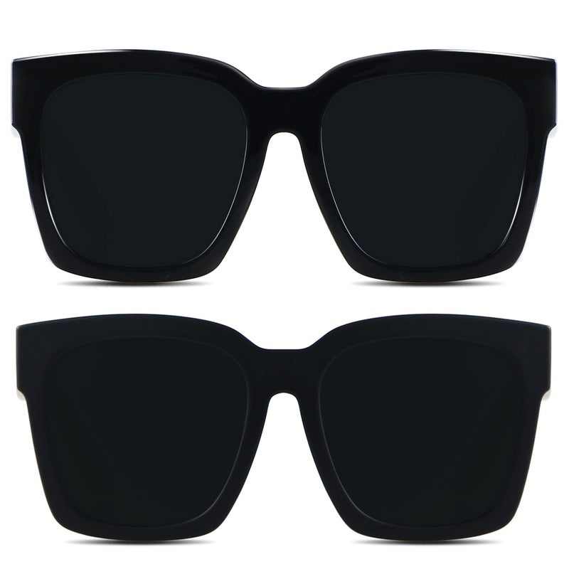 ANDWOOD Oversized Sunglasses for Women Big Large Square Wide Frame Shades UV Protection Super Dark Black Sun glasses sensitive eyes - Image 1
