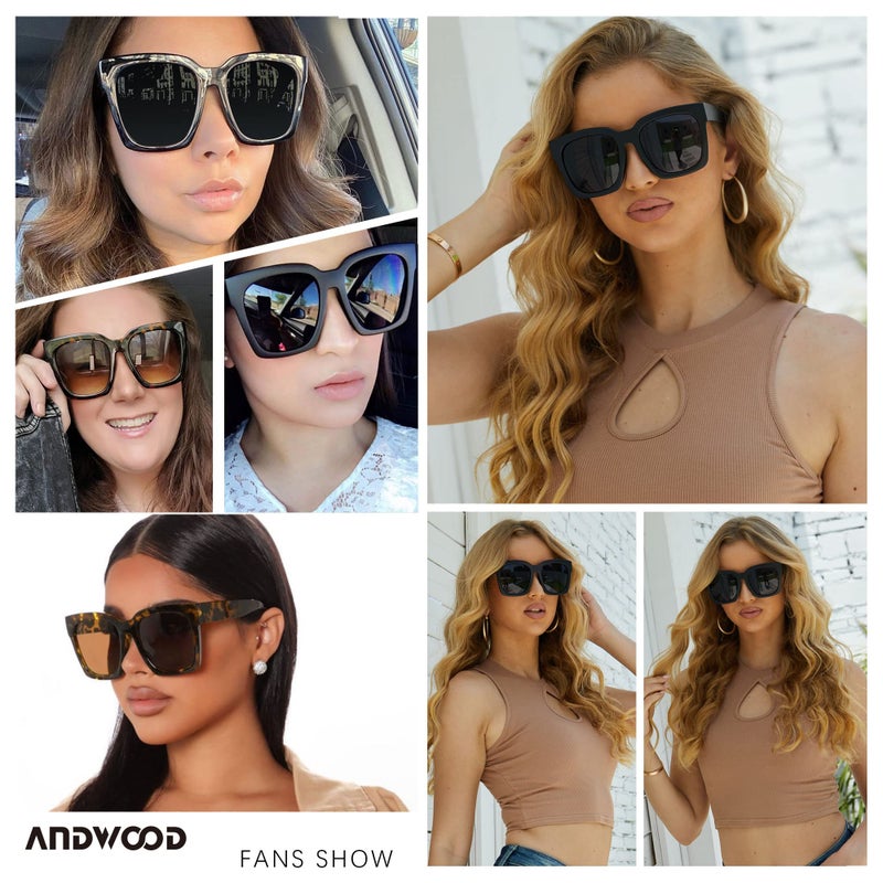 ANDWOOD Oversized Sunglasses for Women Big Large Square Wide Frame Shades UV Protection Super Dark Black Sun glasses sensitive eyes - Image 4