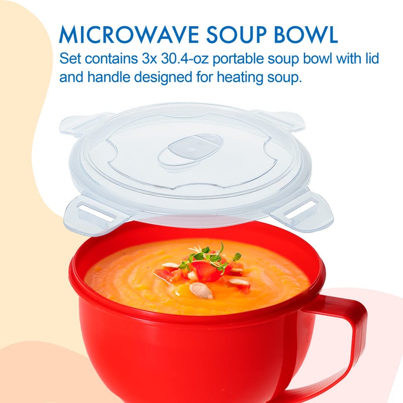 MATICAN Microwave Bowl with Lid  3-Pack Microwave Soup Bowl with Lid  Noodle Bowl for Ramen  Soup  Beverages  30.43 Ounces  Red - Image 2