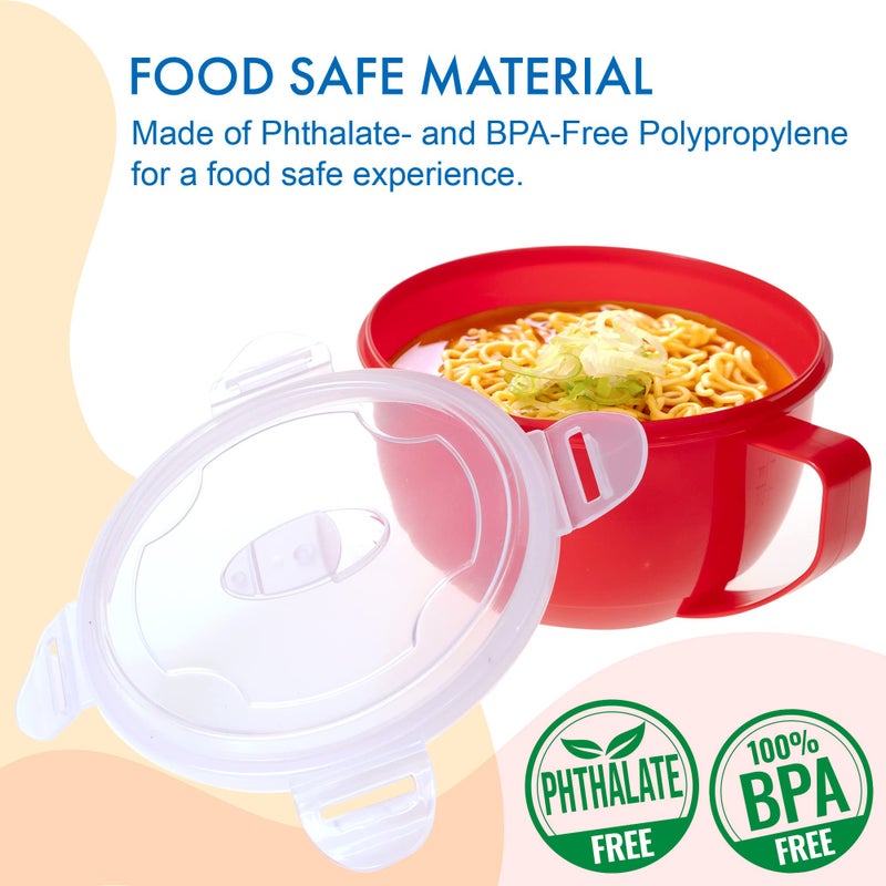 MATICAN Microwave Bowl with Lid  3-Pack Microwave Soup Bowl with Lid  Noodle Bowl for Ramen  Soup  Beverages  30.43 Ounces  Red - Image 3