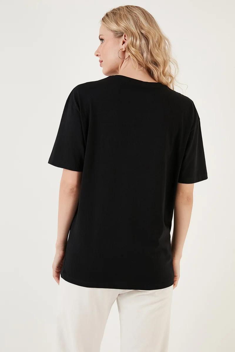 Lela Printed Cotton Oversize Crew Neck T Shirt Women's T Shirt 541HAPPINESS