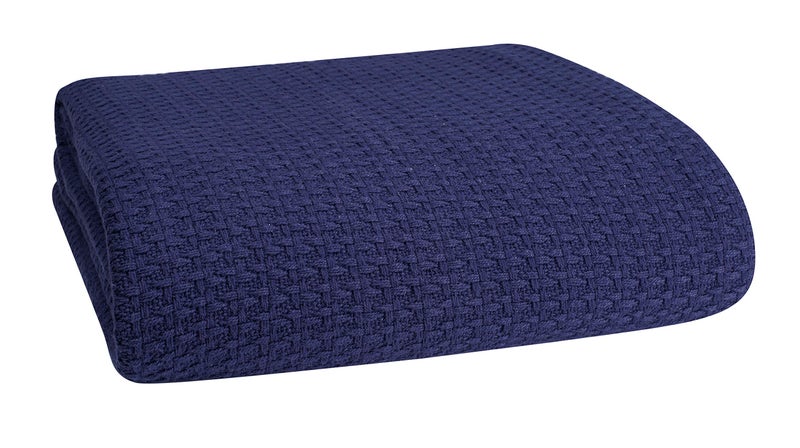 Elvana Home 100 Cotton Bed Blanket Breathable Bed Blanket Twin Size Cotton Thermal Blankets Twin Perfect for Layering Any Bed for All Season Navy Blue