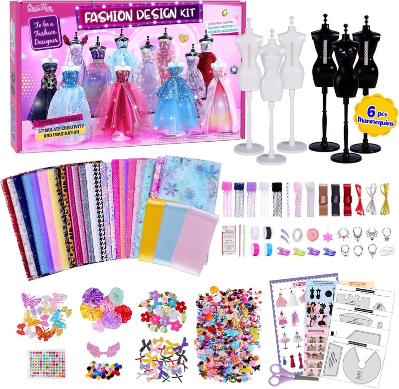 ONE TO FOUR 800+ Pieces - Fashion Design Kit for Girls- Creativity DIY Arts & Crafts Kit Learning Toys with 6 Mannequins Sewing Accessories- Teen Girls Kids Birthday Gift Age 6 7 8 9 10 11 12 - Image 1