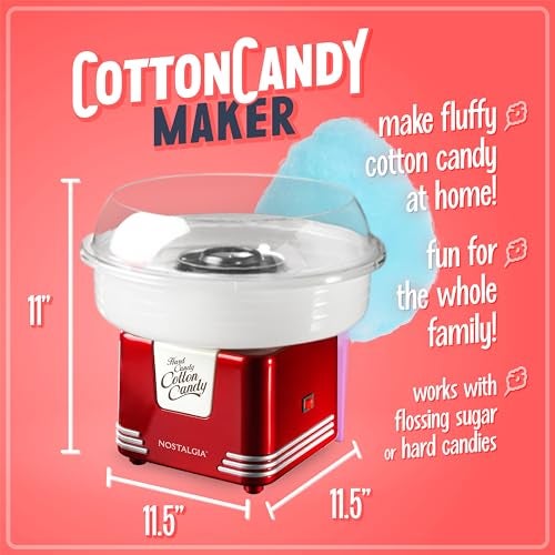Nostalgia Cotton Candy Machine - Retro Cotton Candy Machine for Kids with 2 Reusable Cones, 1 Sugar Scoop, and 1 Extractor Head – Red - Image 2