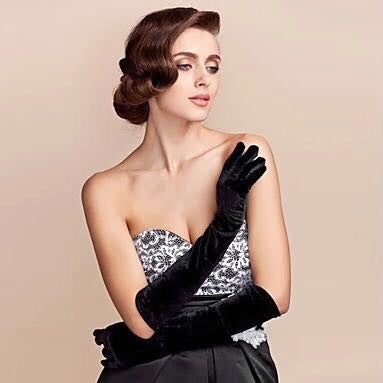 Velvet Long Gloves Elegant Evening Black 44cm long 