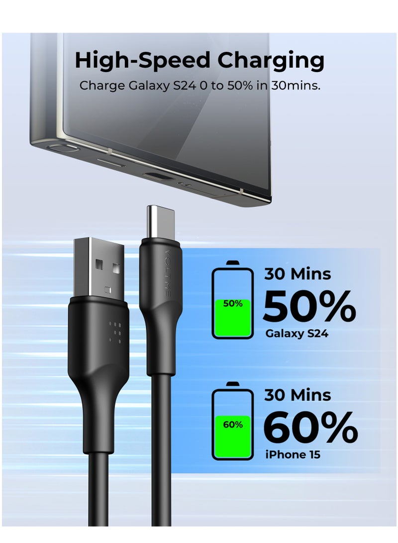 VOLTME 60W USB Type A to Type C Fast Charging Cable 1.2m (4.0ft), Durable Silicone, Compatible with iPhone 16/15/15 Pro/15 Plus/15 Pro Max, iPad Mini 6/Pro 2022, MacBook Air, Samsung Galaxy S25/S24/S23, and All Type C Enabled Devices - Tangle-Free, Supports High-Speed ​​Data Transfer - Black  - Image 3