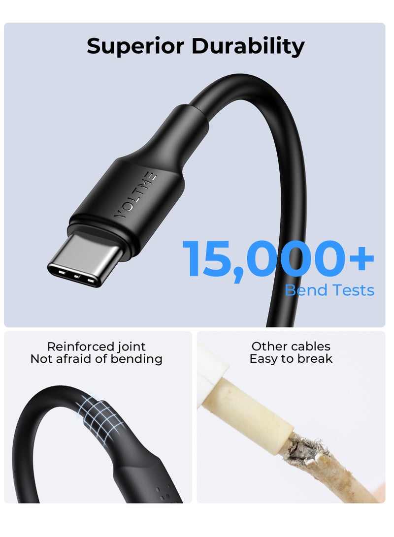 VOLTME 60W USB Type A to Type C Fast Charging Cable 1.2m (4.0ft), Durable Silicone, Compatible with iPhone 16/15/15 Pro/15 Plus/15 Pro Max, iPad Mini 6/Pro 2022, MacBook Air, Samsung Galaxy S25/S24/S23, and All Type C Enabled Devices - Tangle-Free, Supports High-Speed ​​Data Transfer - Black  - Image 5