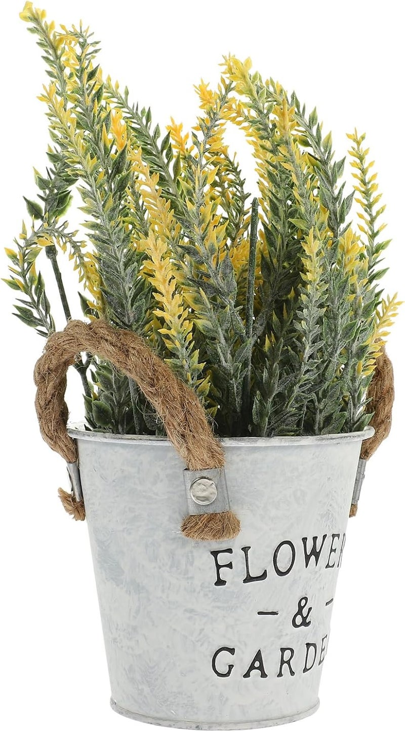 Toyvian Artificial Lavender Bonsai Plant with Vintage Metal Pot, Faux Potted Plant Home Décor, Yellow Faux Flower Decoration for Office and Indoor Display - Image 1