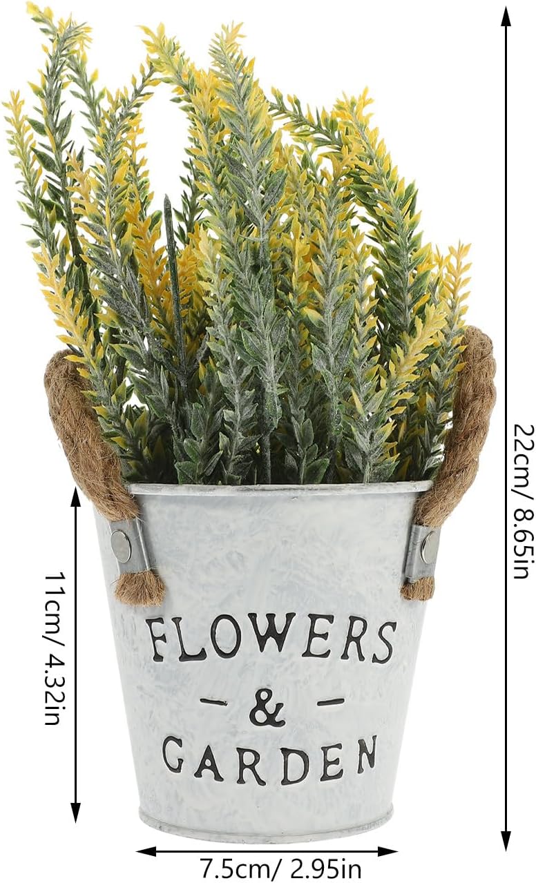 Toyvian Artificial Lavender Bonsai Plant with Vintage Metal Pot, Faux Potted Plant Home Décor, Yellow Faux Flower Decoration for Office and Indoor Display - Image 2