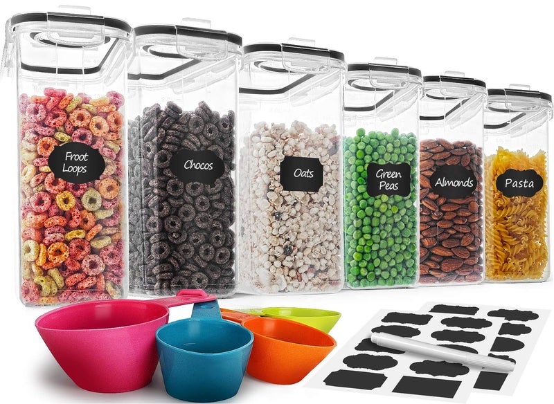 M MCIRCO Cereal Container Set MCIRCO Airtight Food Storage Containers 4L 1352oz Set of 6 Cereal Dispensers with Measuring Tools 