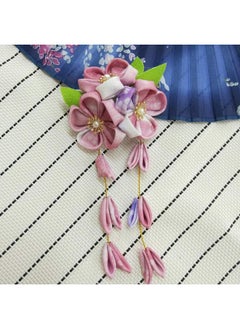 Amosfun Amosfun 2 Pcs Japanese Kimono Flower Hair Pin Japanese Tsumami Hair Clips Kanzashi Hair Sticks Picks Hair Accessories for Women Girls (Light Pink)  - Image 3