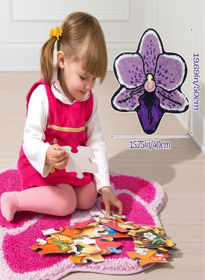 Dunzy 2 Pcs Flower Bath Rug Set 20 x 20 Inches Phalaenopsis Plant Carpet Pink Purple Funny Floral Bath Mat Soft Fluffy Plush Non-Slip Rug for Bathroom Bedroom Living Room Kitchen - Image 2