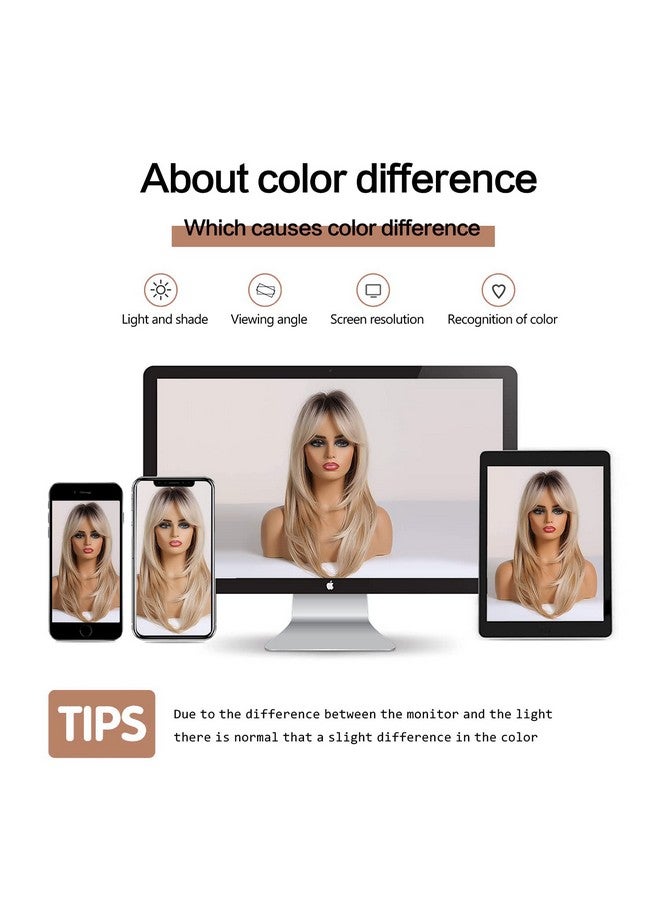 اسمي باروكات شعر صناعية طويلة مستقيمة بطول 20 بوصة مع جذور داكنة وطبقات من الشعر للنساء للاستخدام اليومي في الحفلات. - Image 5