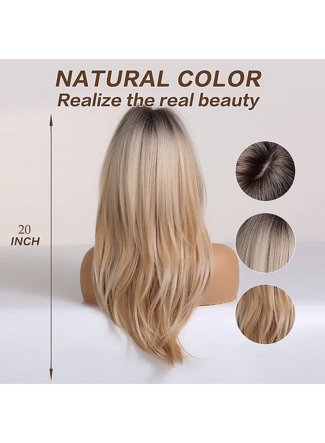 اسمي باروكات شعر صناعية طويلة مستقيمة بطول 20 بوصة مع جذور داكنة وطبقات من الشعر للنساء للاستخدام اليومي في الحفلات. - Image 4