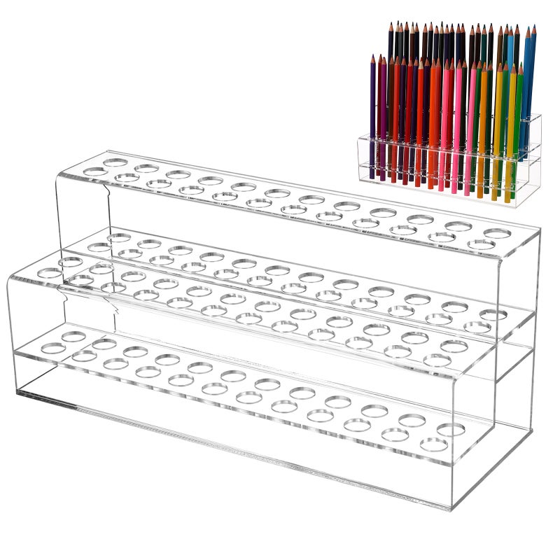 2pcs Pen Showing Stand Pencil Organizer Pen Crayon Storage Shelf Clear Brush Stand - Image 1