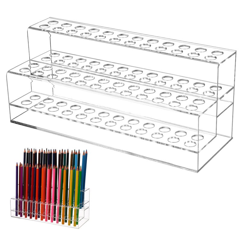 2pcs Pen Showing Stand Pencil Organizer Pen Crayon Storage Shelf Clear Brush Stand - Image 2
