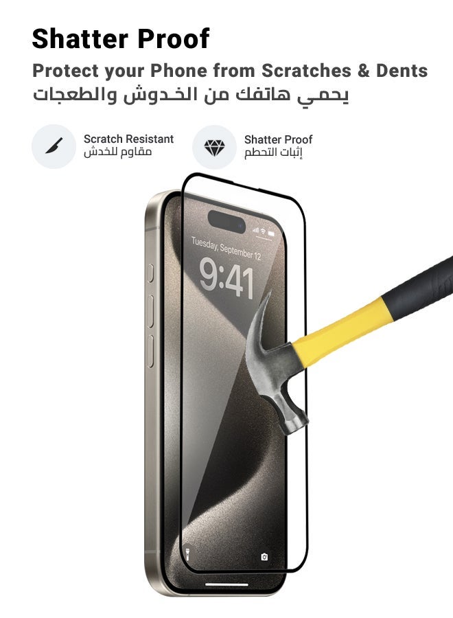 huanmate Premium Matte Ceramic Screen Protector For Apple iPhone 15 Pro Black/Clear - Image 3