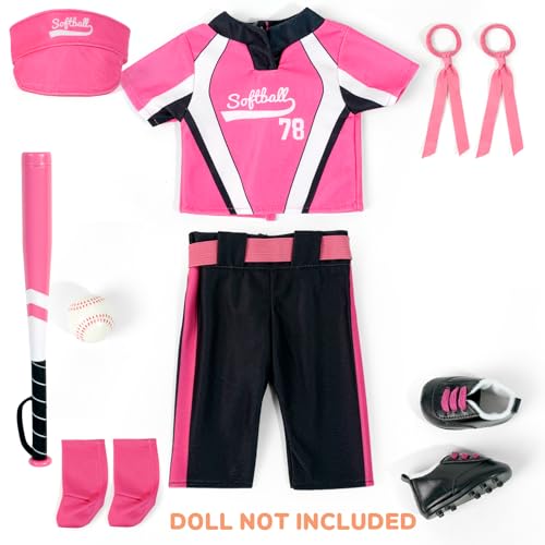 ARTST Softball Uniform Doll Outfit18 inch Doll Clothes and Accessories SetHat Baseball Clothing Bat Shoes Socks Valentines Gifts for Girls Spring TBall - Image 5