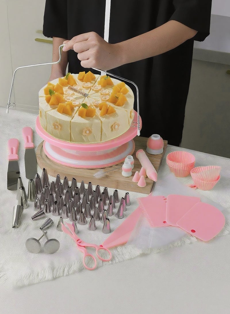 107 جهاز كمبيوتر شخصي كيك ديكور مجموعة للمبتدئين يتضمن دورة الفيديو، كتيب + هدية الإمدادات الخبز - كعكة الوقوف، مستوى، نصائح الأنابيب المرقمة، مباشرة ومقاطعة الشقق، ومجموعات الكشط الوردي - Image 2