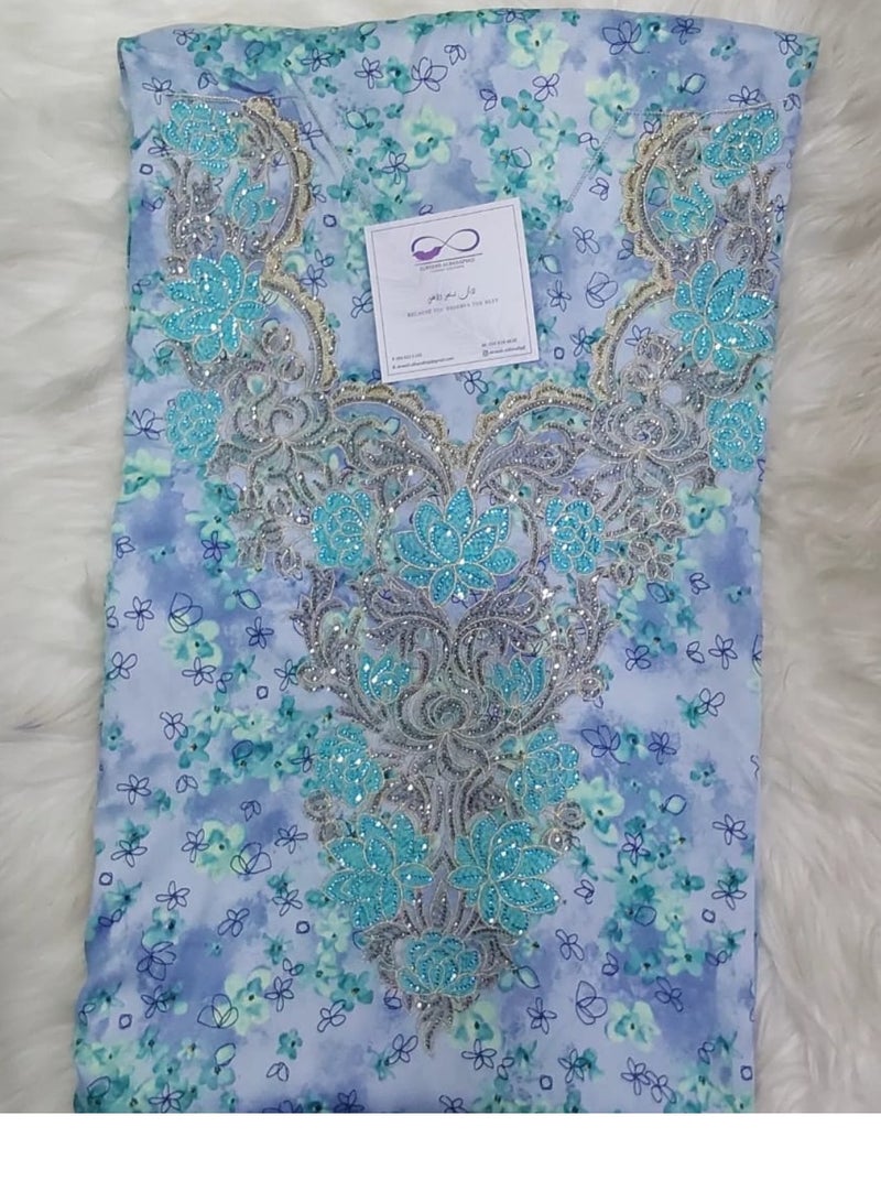 الريش البنفسجي  تطريز مخاوير خليجية  جلابية مطرزة من غير خياطة - Image 1