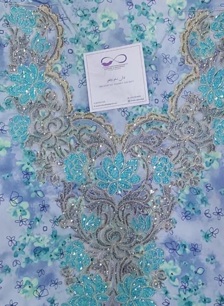 الريش البنفسجي  تطريز مخاوير خليجية  جلابية مطرزة من غير خياطة - Image 2