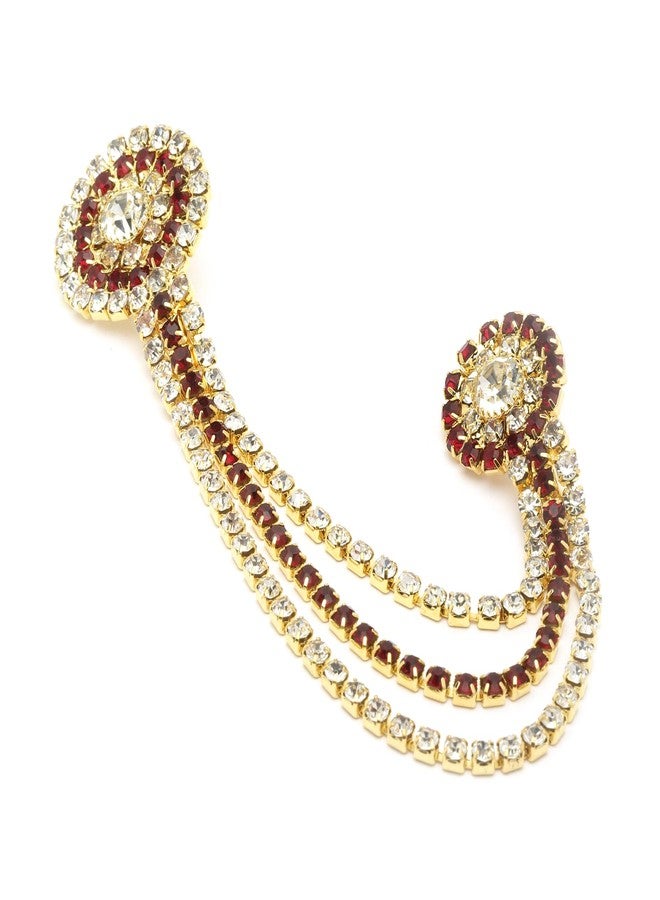 sanjog Unisex Gold-Toned & Maroon &White Embellished American Diamond Brooch Lapel Pin - Image 4