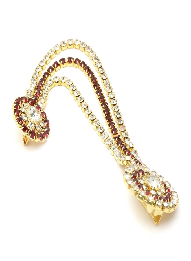 sanjog Unisex Gold-Toned & Maroon &White Embellished American Diamond Brooch Lapel Pin - Image 5