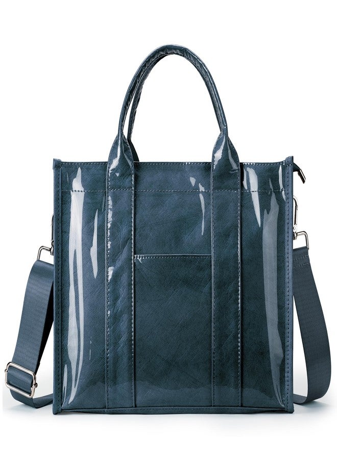 DIXEIGHT PVC Tote Bag for Women Trendy Large Tote Purse Zipper Shoulder Crossbody Bag Travel Work Handbags with Top Handle, DarkBlue - Image 1