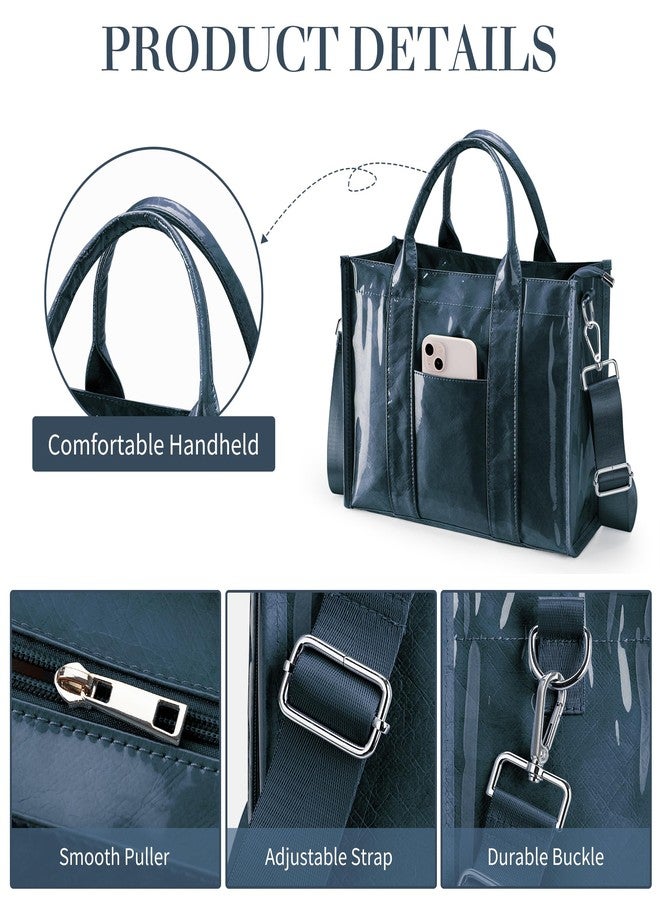 DIXEIGHT PVC Tote Bag for Women Trendy Large Tote Purse Zipper Shoulder Crossbody Bag Travel Work Handbags with Top Handle, DarkBlue - Image 5