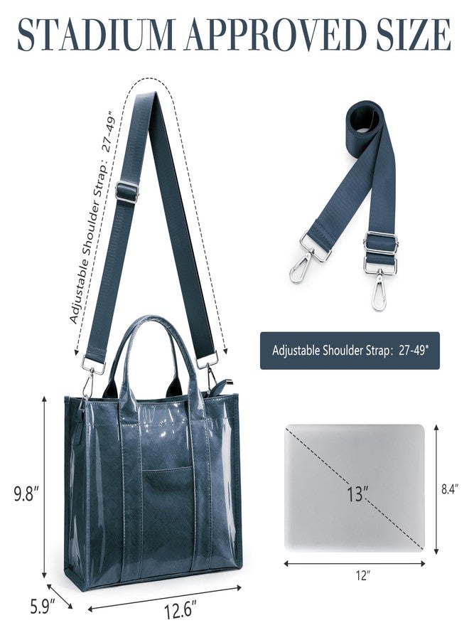 DIXEIGHT PVC Tote Bag for Women Trendy Large Tote Purse Zipper Shoulder Crossbody Bag Travel Work Handbags with Top Handle, DarkBlue - Image 4