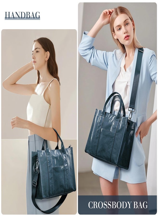 DIXEIGHT PVC Tote Bag for Women Trendy Large Tote Purse Zipper Shoulder Crossbody Bag Travel Work Handbags with Top Handle, DarkBlue - Image 2