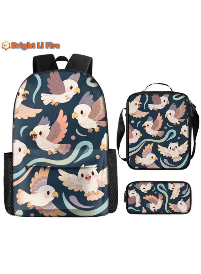 Bright Li Fire popular new cute cartoon print, three-piece practical bag combination (students, children, friends outings, mountain climbing, etc. can be used) - 79 - Image 1