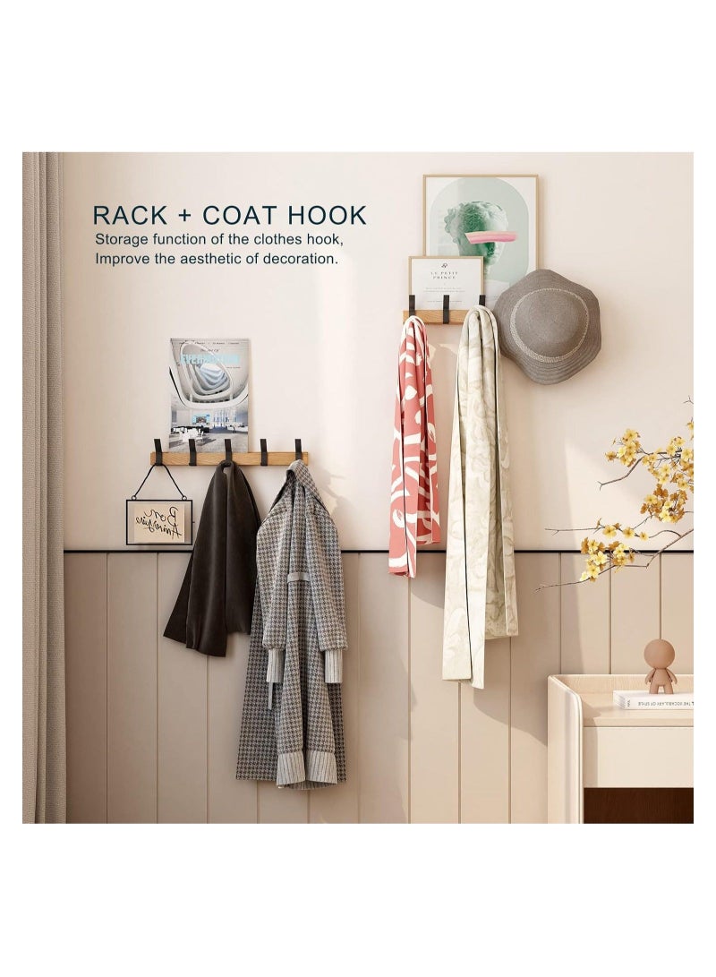 Captaintech Coat Hook Rail Wall Mounted Coat Rack-5 Double Hook, 15 Inch Aluminum, Metal for Coat Hat Towel Robes, Wooden Wall Hooks for Hanging Coat Hooks Hat Rack Towel Hooks Coat Hanger(Black 1PCS) - Image 3