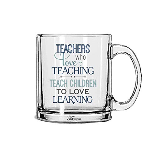 TONKWALAS Teacher Who Love Teaching Teach Children to Love Learning Printed Transparent Glass Coffee and Tea Mug Teacher's Day Gift (325 ML) - Image 1