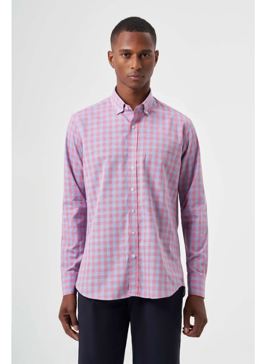 Bisse Men's Regular Fit Pasha Collar Plaid Shirt RED GM23K232024_D24