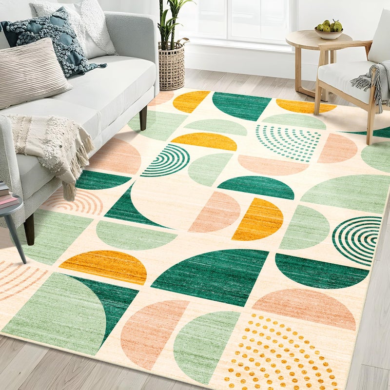 MUJOO Green Rug Boho Washable,5x7 Area Rugs for Living Room Bedroom,Large Throw Floor Carpet Non Slip Soft Modern Abstract Sage Green - Image 1