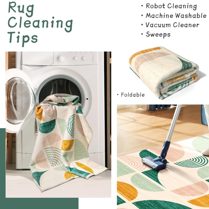 MUJOO Green Rug Boho Washable,5x7 Area Rugs for Living Room Bedroom,Large Throw Floor Carpet Non Slip Soft Modern Abstract Sage Green - Image 5