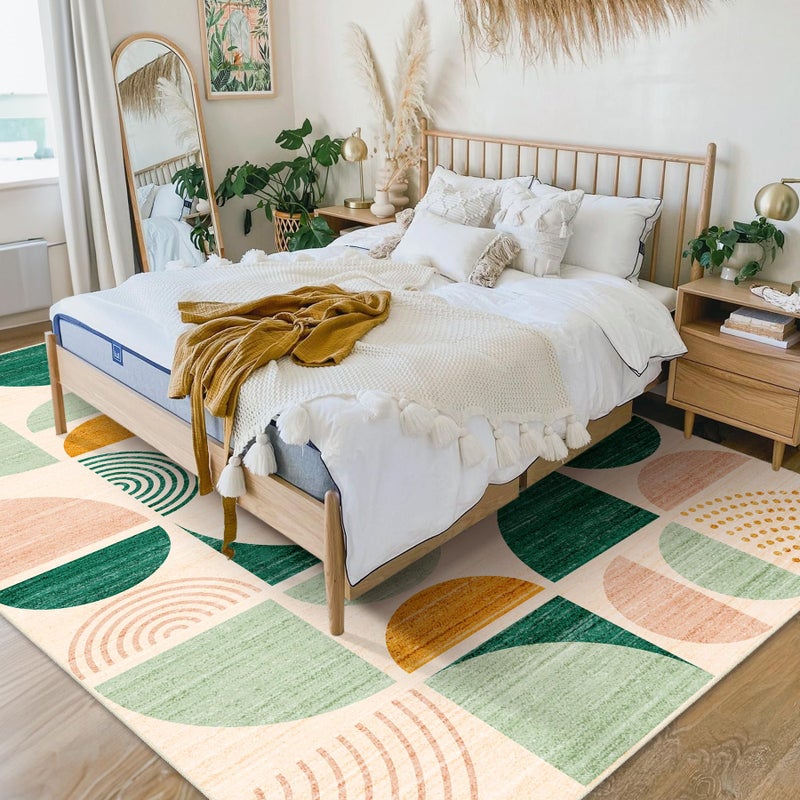 MUJOO Green Rug Boho Washable,5x7 Area Rugs for Living Room Bedroom,Large Throw Floor Carpet Non Slip Soft Modern Abstract Sage Green - Image 2