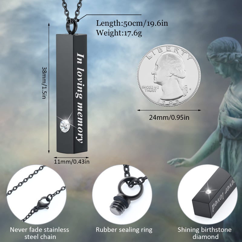 Mtlee Urn Necklace for Ashes for Men and Women Cremation Jewelry for Ashes Stainless Steel Small Keepsake Pendant for Human Ashes (Black, Sliver, 12 Pieces) - Image 2