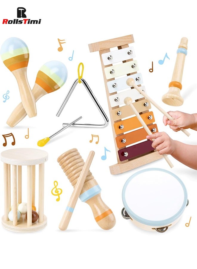 رولستيمي خشبية الطفل الآلات الموسيقية-7 قطعة مونتيسوري خشبية الطفل الموسيقية اللعب ، الدف للأطفال ، إكسيليفون ، قرع الآلات ، الطفل ماراكاس ، الصغار هدايا للطفل صبي الفتيات - Image 1