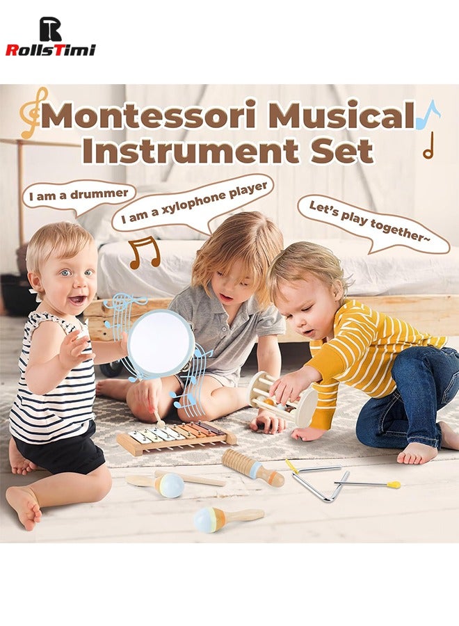 رولستيمي خشبية الطفل الآلات الموسيقية-7 قطعة مونتيسوري خشبية الطفل الموسيقية اللعب ، الدف للأطفال ، إكسيليفون ، قرع الآلات ، الطفل ماراكاس ، الصغار هدايا للطفل صبي الفتيات - Image 5