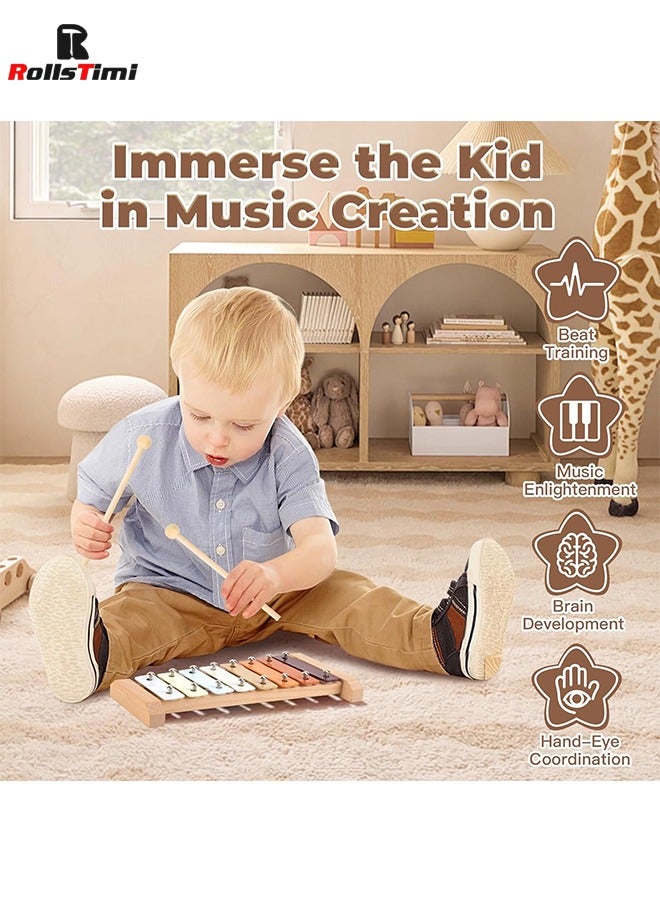 رولستيمي خشبية الطفل الآلات الموسيقية-7 قطعة مونتيسوري خشبية الطفل الموسيقية اللعب ، الدف للأطفال ، إكسيليفون ، قرع الآلات ، الطفل ماراكاس ، الصغار هدايا للطفل صبي الفتيات - Image 4