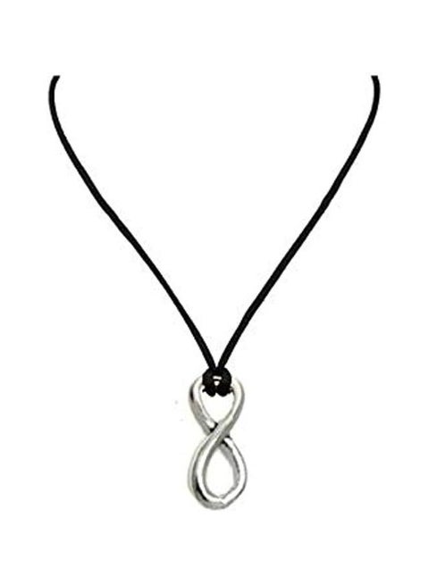 Unisex Black Leather Necklace Silver Infinity Pendant