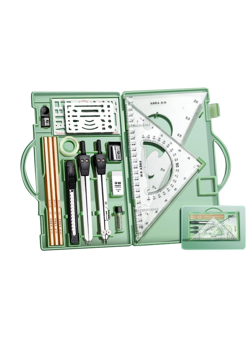 مجموعة هندسية، مجموعة من 18، مع مسطرة دوارة ومجموعة فواصل، مربع رسم، بوصلة ومسطرة للطلاب الأولاد والبنات - Image 4