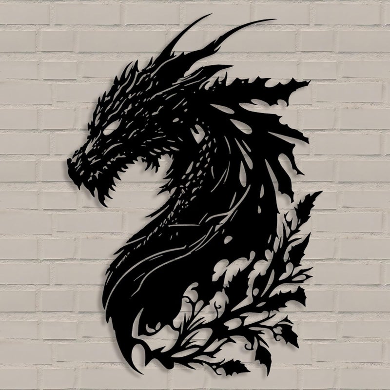 Benziso Dragon Metal Wall Art Medieval Decor Fantasy Decorations for Living Room Bedroom Office Man Cave Decor for Men Dragon Lover's Gifts (14.2 In X 11.4 In Blackï¼‰ - Image 1
