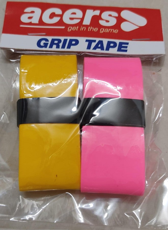 Acers Badminton Racket Grip PU Material(Rubber) Pack of 2 Racquet/Squash/Tennis Overgrip (1 Pink 1 Yellow) - Image 2