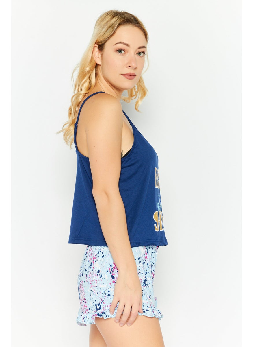 French Affair Women 2 Pieces Graphic Print Pajama Set, Blue Combo  - Image 4