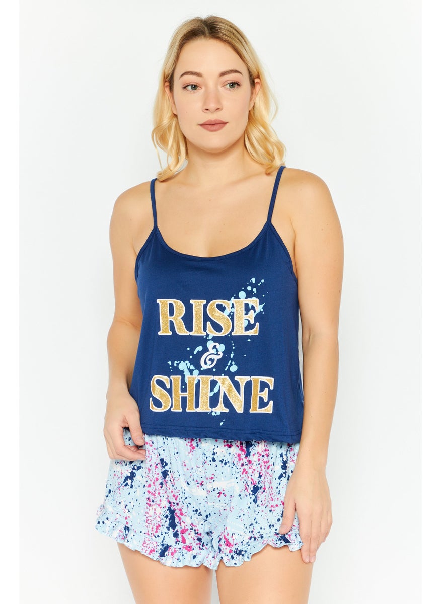 French Affair Women 2 Pieces Graphic Print Pajama Set, Blue Combo  - Image 1